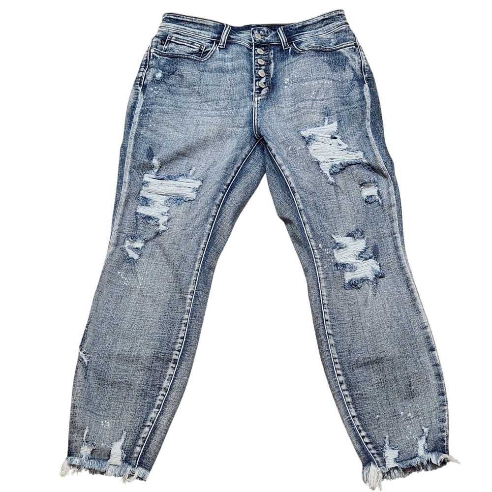 Judy Blue Women's Skinny Fit Distressed Button Fly Jeans Light Wash Size 16W